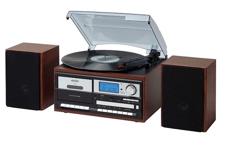 Jensen JTA-575W All-in-One Modern Home Record Player Stereo 3-Speed Turntable