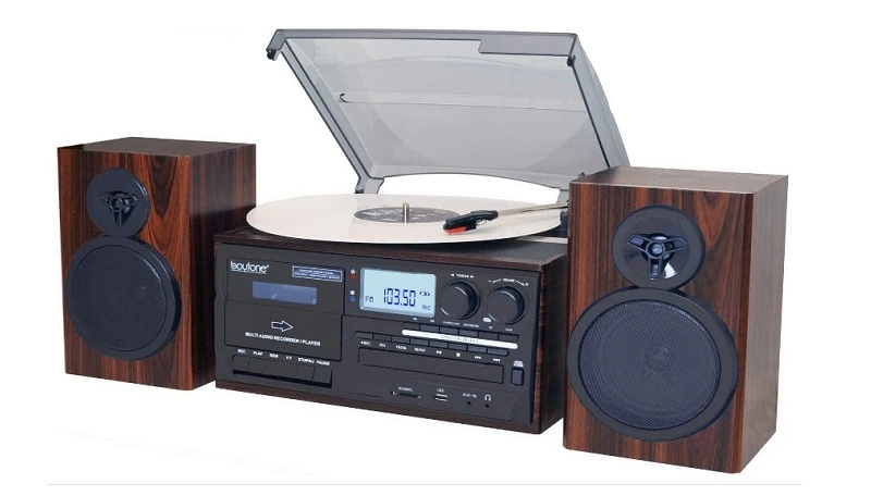 Boytone BT-28MB Bluetooth Classic Style Record Player Turntable with AM FM Radio CD Cassette Player