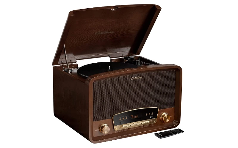 Electrohome Kingston 7-in-1 Vintage Vinyl Record Player Stereo System with 3-Speed Turntable