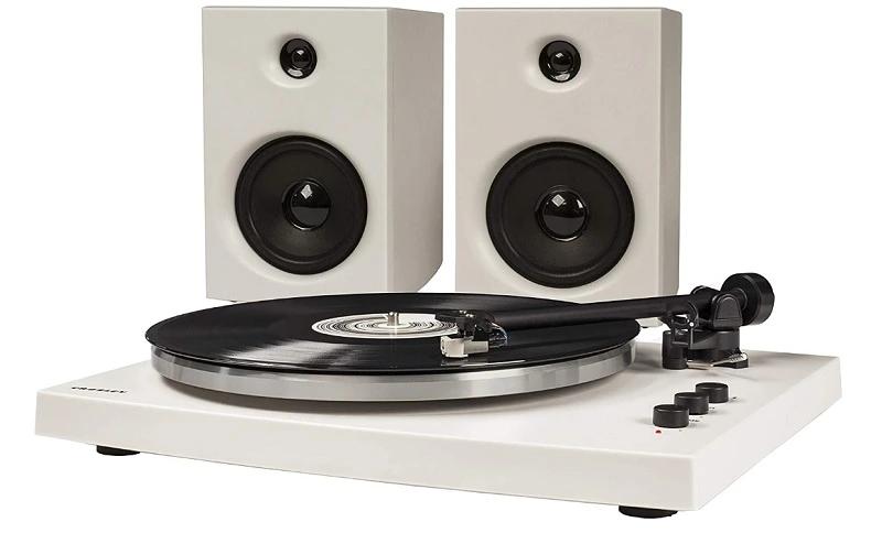 Crosley T150A-WH Modern 2-Speed Bluetooth Turntable System with Variable Weighted Tone Arm and Stereo Speakers